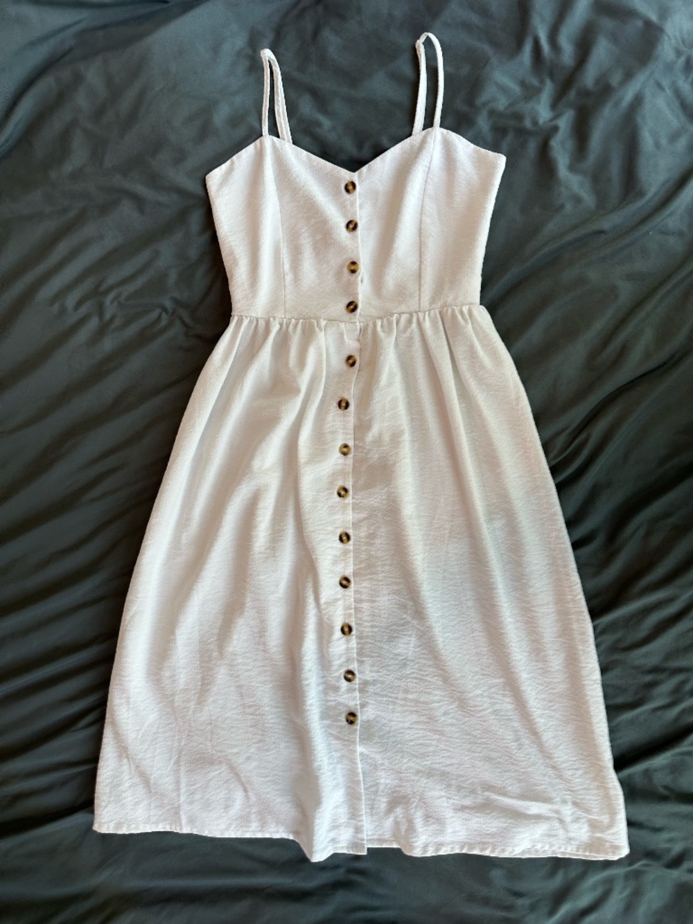 H&M White Textured Button Front Midi Dress US 4